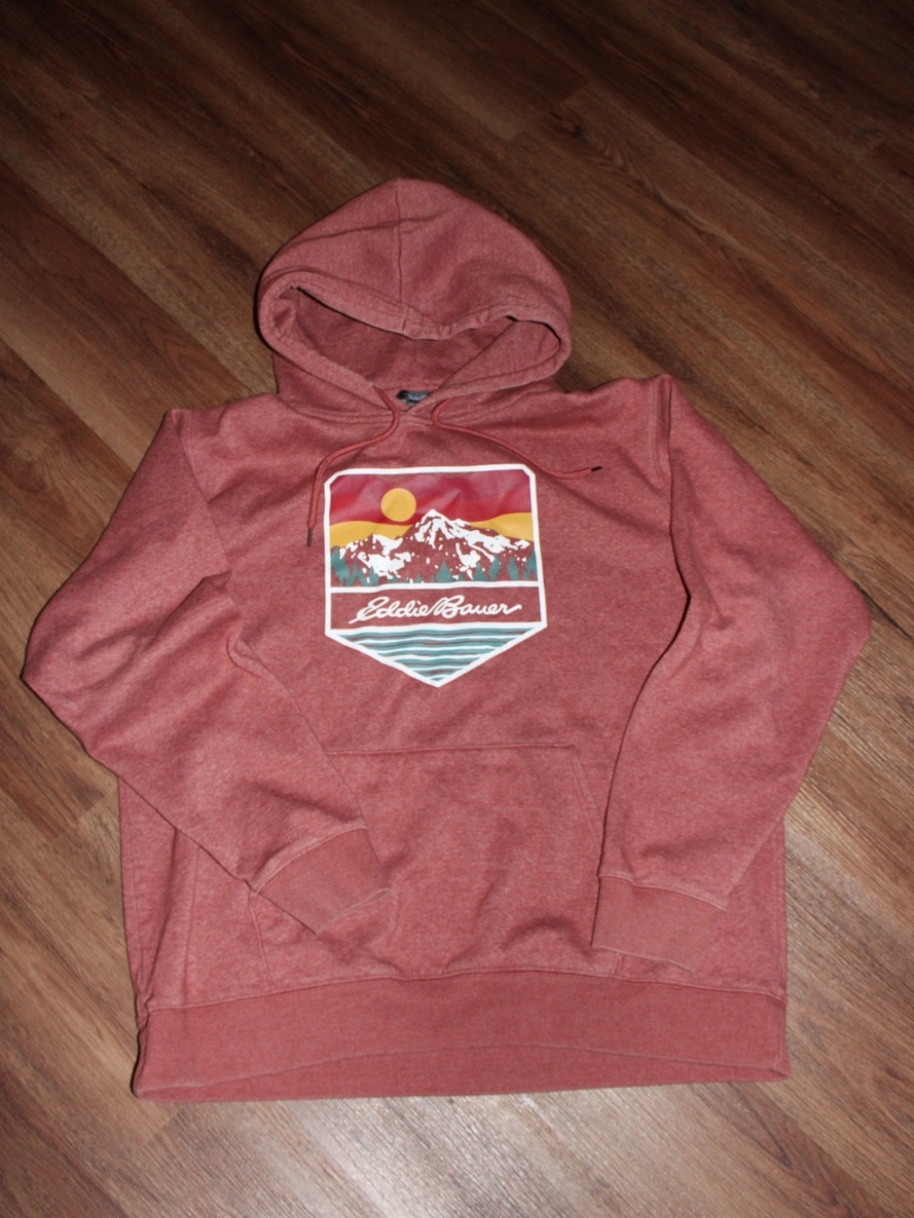 Eddie Bauer Rust Red Hooded Graphic Pullover
